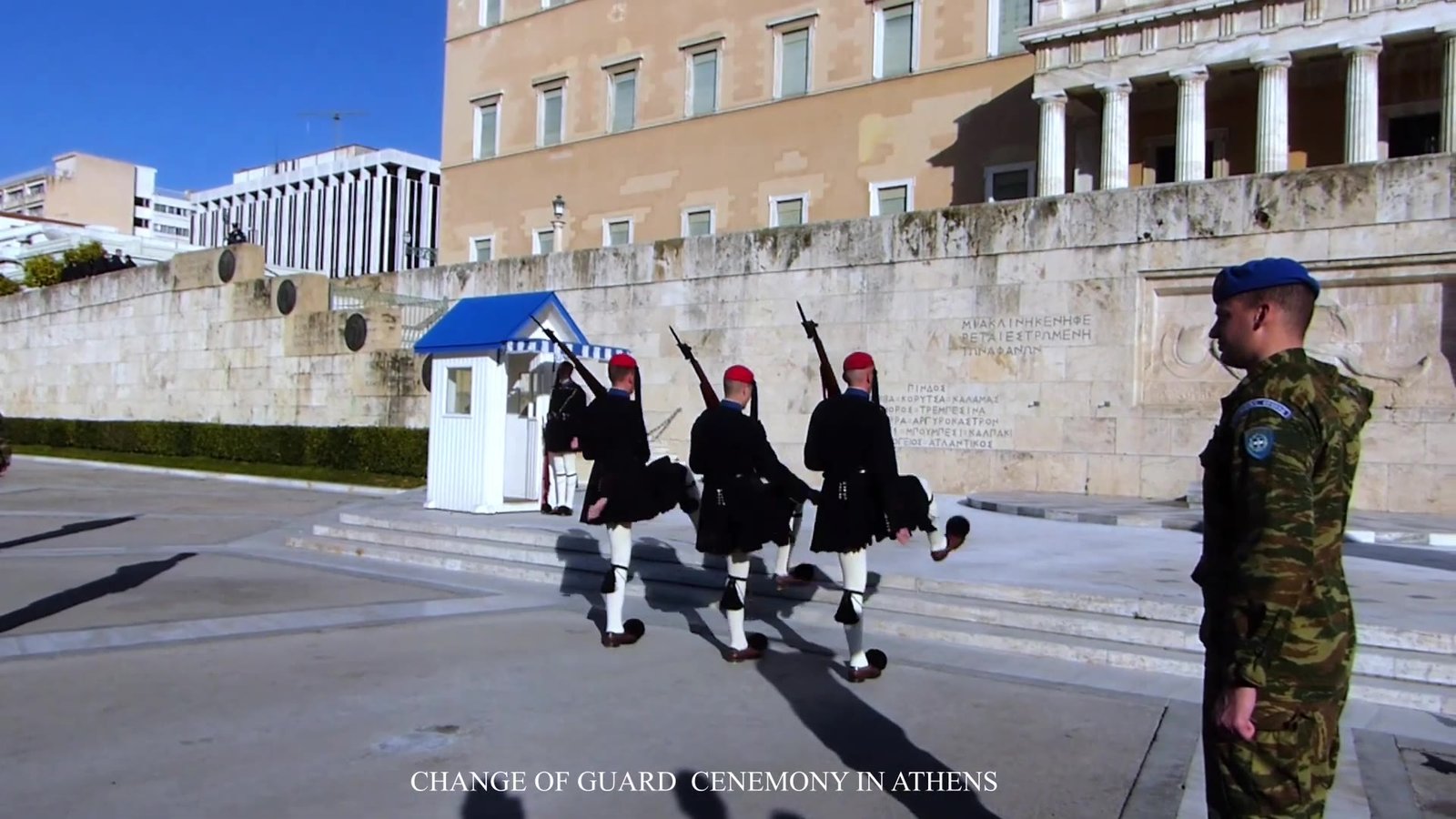 Evzones during the Changing of the Guard in front of the Greek Parliament in Athens