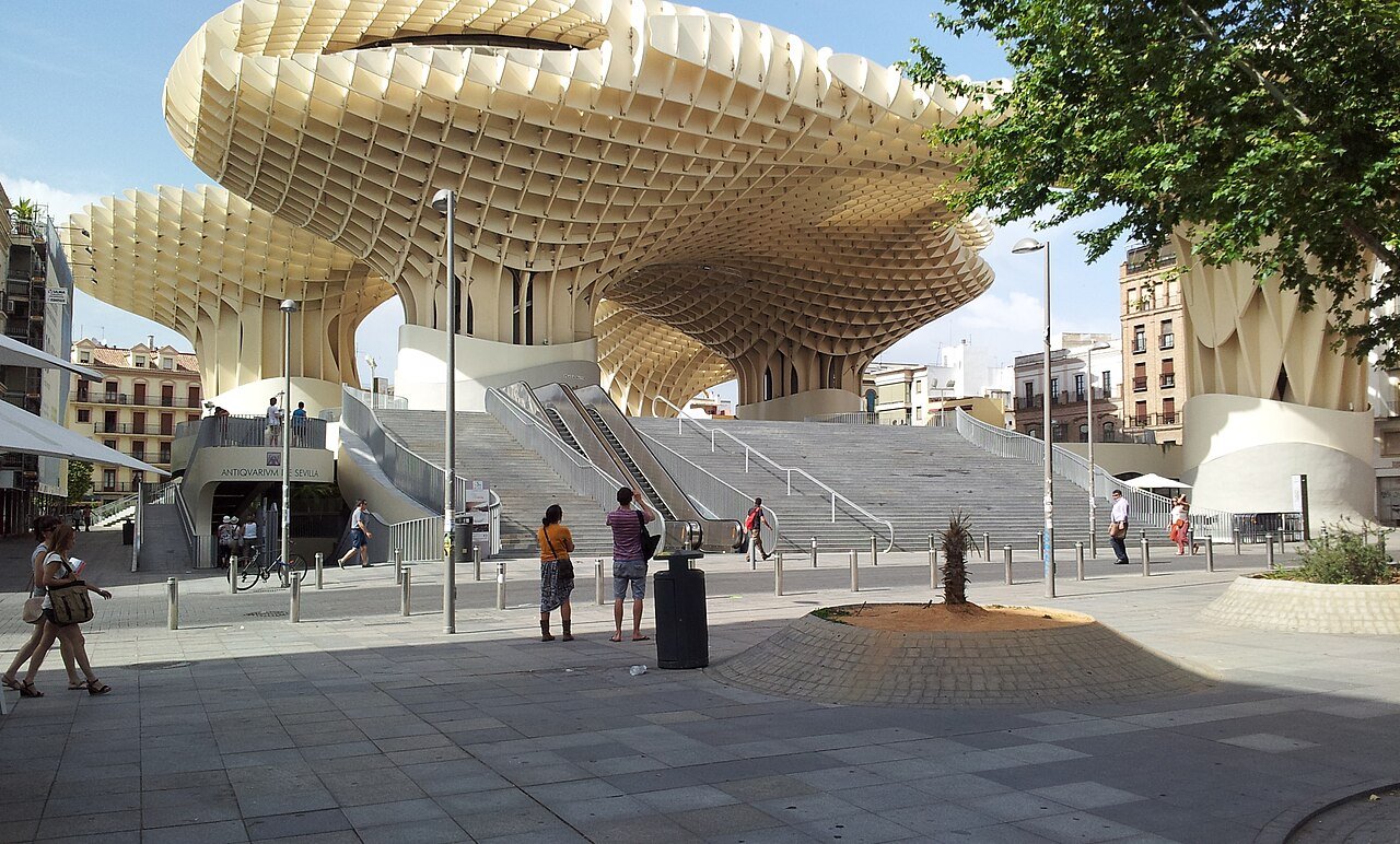 The wooden lattice canopies of the Metropol Parasol over the Plaza de la Encarnación in Seville