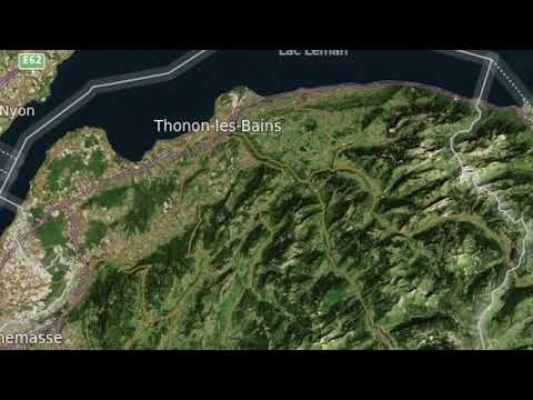 Satellite map of Lake Geneva (Lac Léman) and the mountains to the south