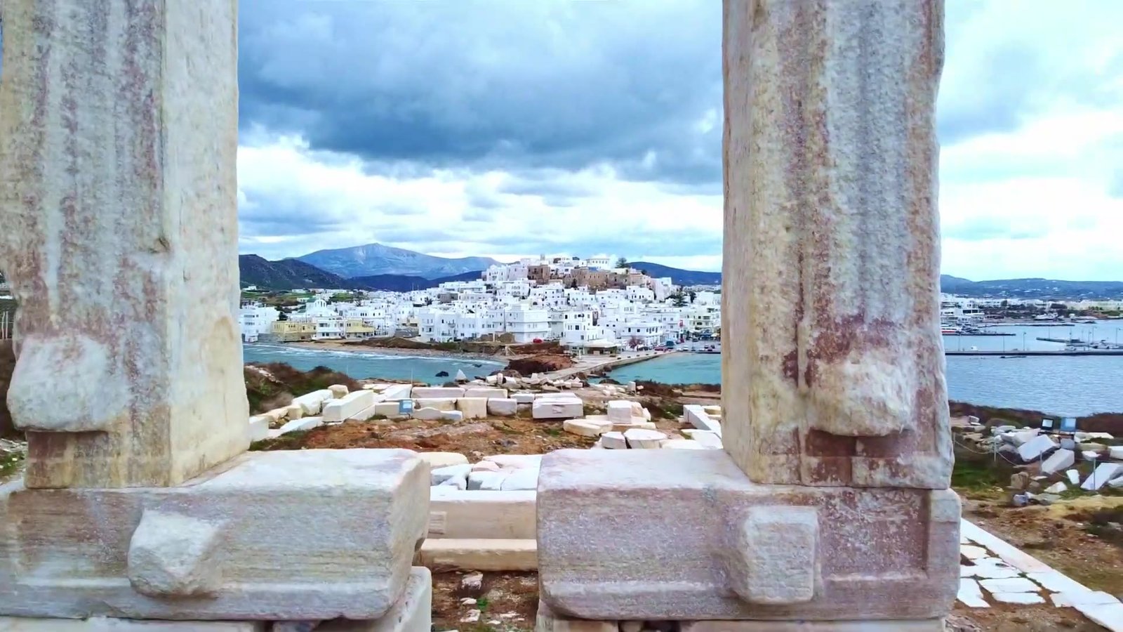 View of Naxos town from the Portara gate